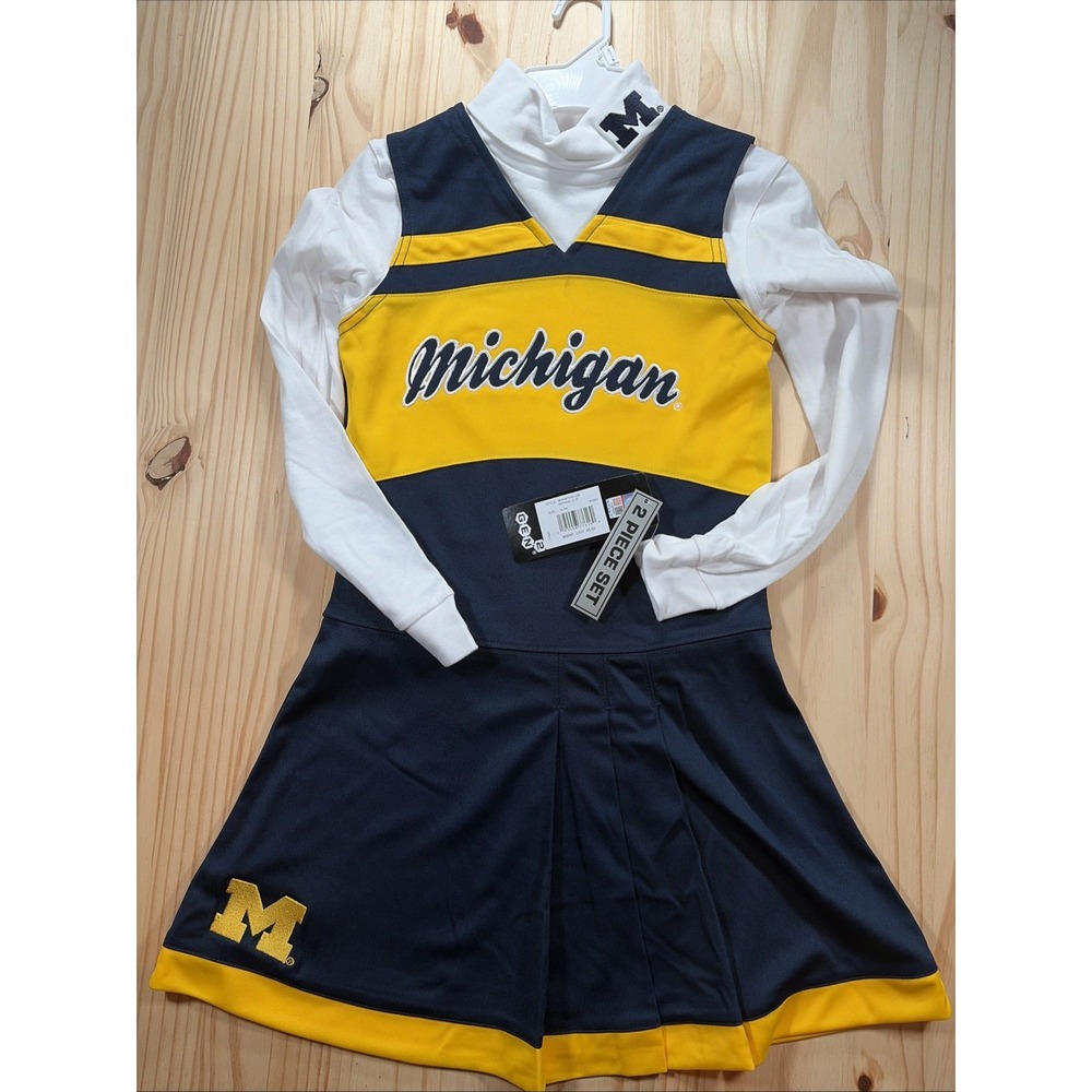 Michigan Wolverines Pleated Cheerleader Outfit Dress Girls Size 7/8 Cheer Navy